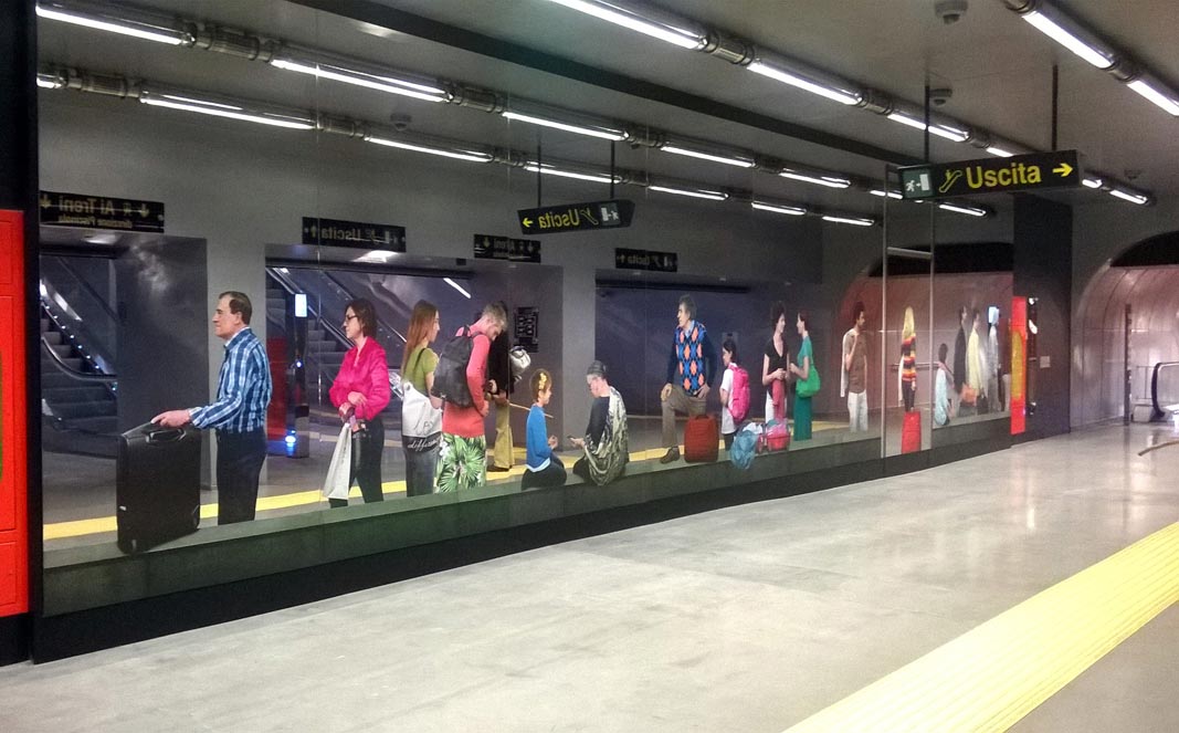 Naples Underground, Garibaldi station, Michelangelo Pistoletto, Station 1, 2013, screen print on supermirror stainless steel