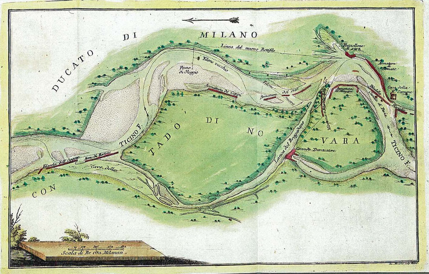 Ticino all'incile del Naviglio Grande con opere esistenti e in progetto - anno 1757